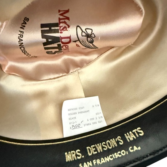 Mrs. Dewson's Hats Fedora Hat Black Red Feather Accent Size 6 7/8 Made in Canada - Picture 8 of 9